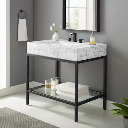 Front. Modway - Kingsley Stainless Steel Bathroom Vanity - Black White.