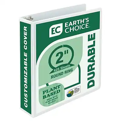EARTH'S CHOICE
EC
CUSTOMIZABLE COVER
2" DURABLE
425 Sheets
ROUND RING
PLANT BASED
MADE WITH PLANT-BASED PLASTIC
