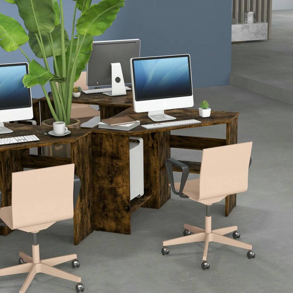 Alt View 7. Pefilos - Corner Computer Desk Triangle Writing Workstation with Storage Shelf-Rustic Brown, Office Desk, Desks, Working, Writing - Brown.