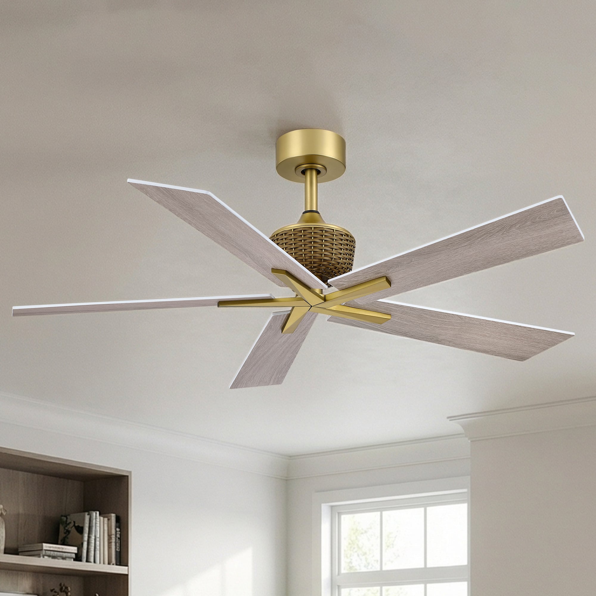 Parrot Uncle - 52" Weathered Grey Oak Plywood 5-Blade Indoor Ceiling Fan with Remote and No Light - Gold