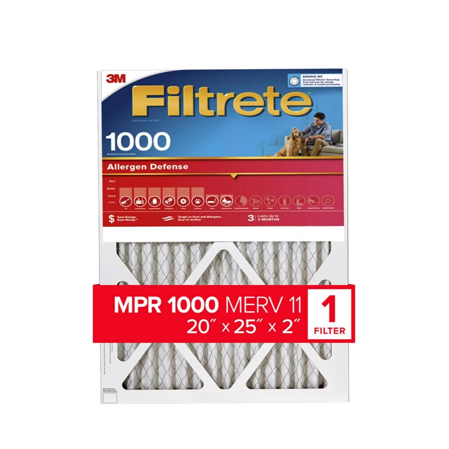 Filtrete - 20 in. W X 25 in. H X 2 in. D Polypropylene 1550 MPR Pleated Air Filter 1 pk
