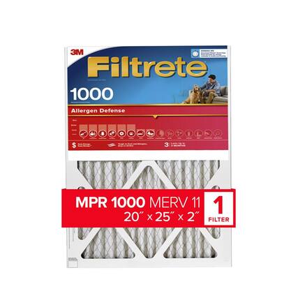 - 3M
- Filtrete
- 1000 Allergen Defense
- Lasts Up to 3 Months
- MPR 1000 MERV 11
- 20" x 25" x 2" FILTER