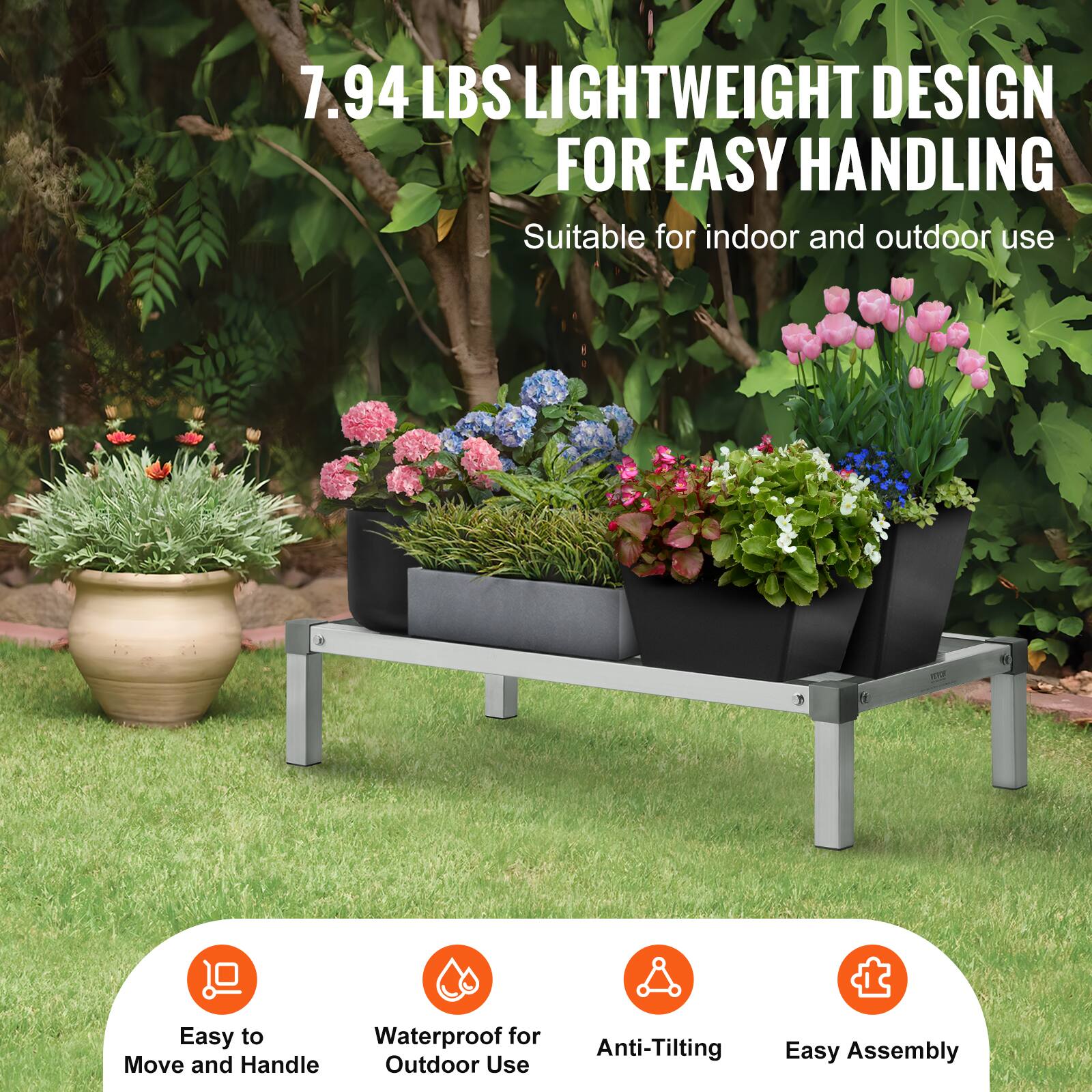 7.94 LBS LIGHTWEIGHT DESIGN FOR EASY HANDLING  
Suitable for indoor and outdoor use  

- Easy to Move and Handle  
- Waterproof for Outdoor Use  
- Anti-Tilting  
- Easy Assembly