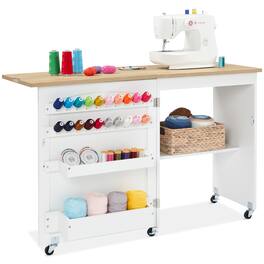 Best Choice Products - Sewing Machine Table & Desk w/ Craft Storage and Trays - Natural/White