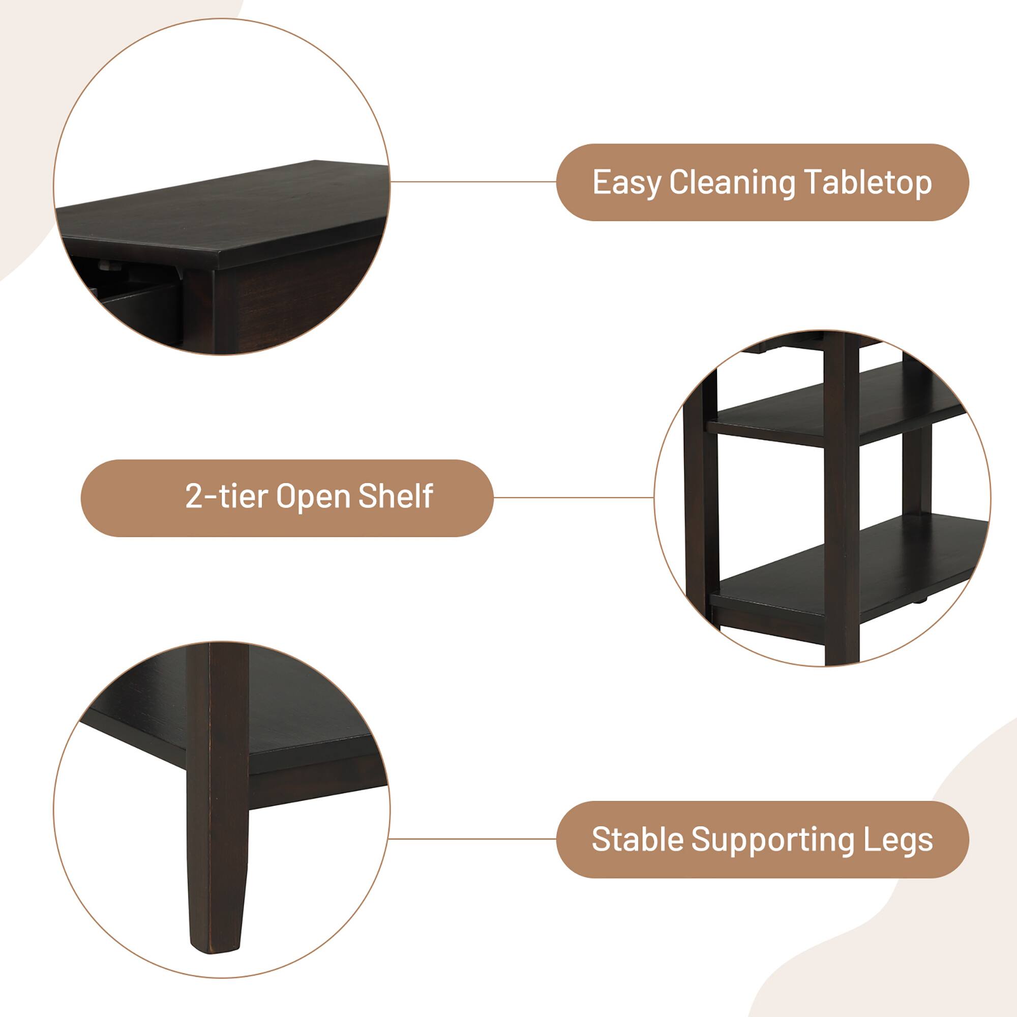 Easy Cleaning Tabletop, 2-tier Open Shelf, Stable Supporting Legs