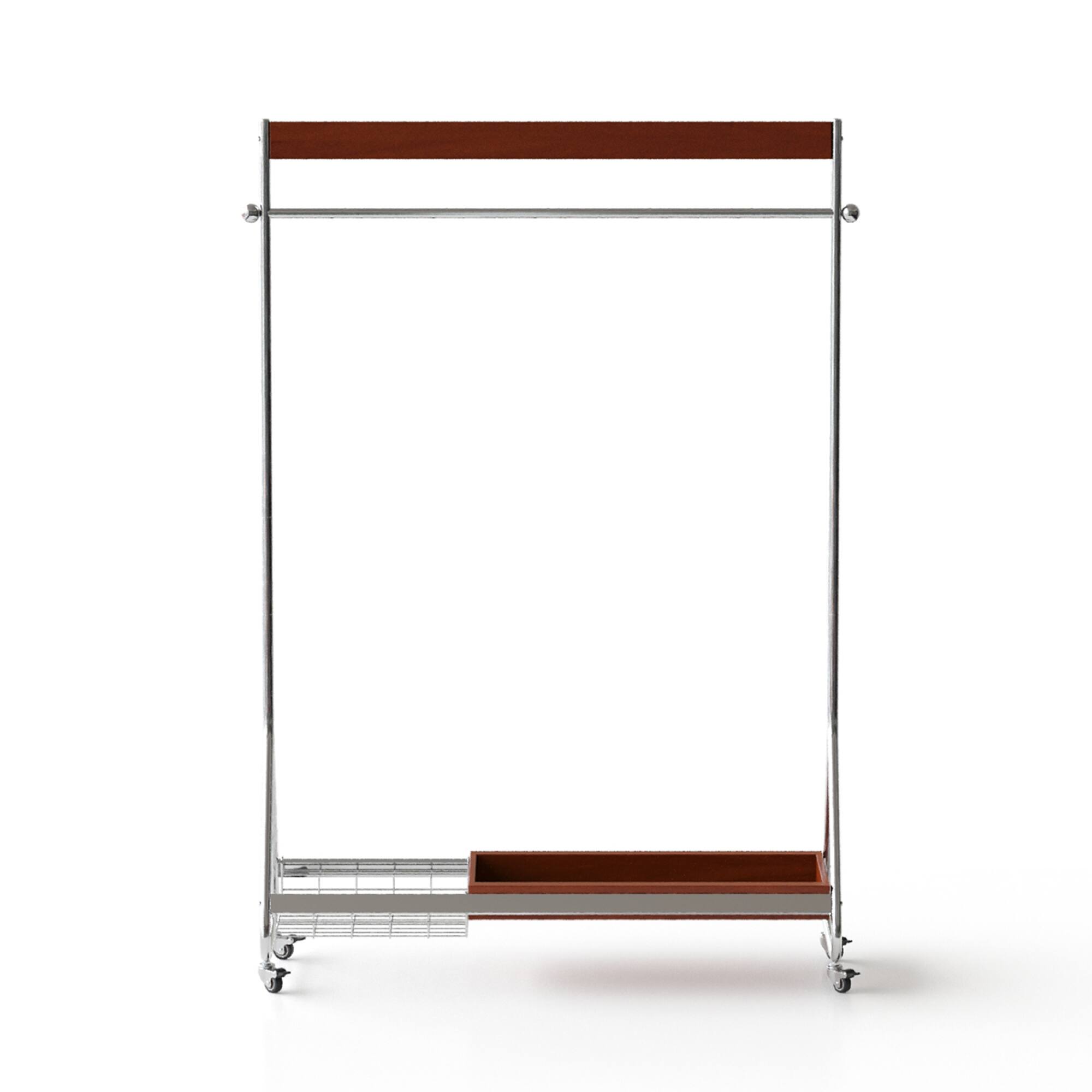 Angle. GOODSILO - Antique Style Portable Clothes and Hat Rack with Storage Shelf for Bedroom Floor Organization - Amber.