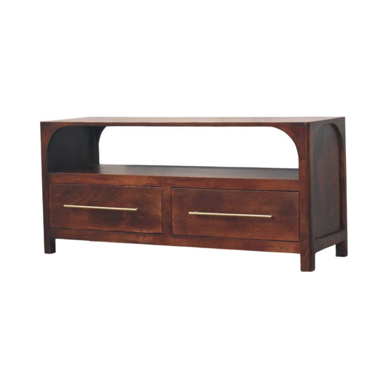 Left. Artisan Furniture - Artisan Furniture Solid Wood Arched Edge 2 Drawer Media Unit - Brown.