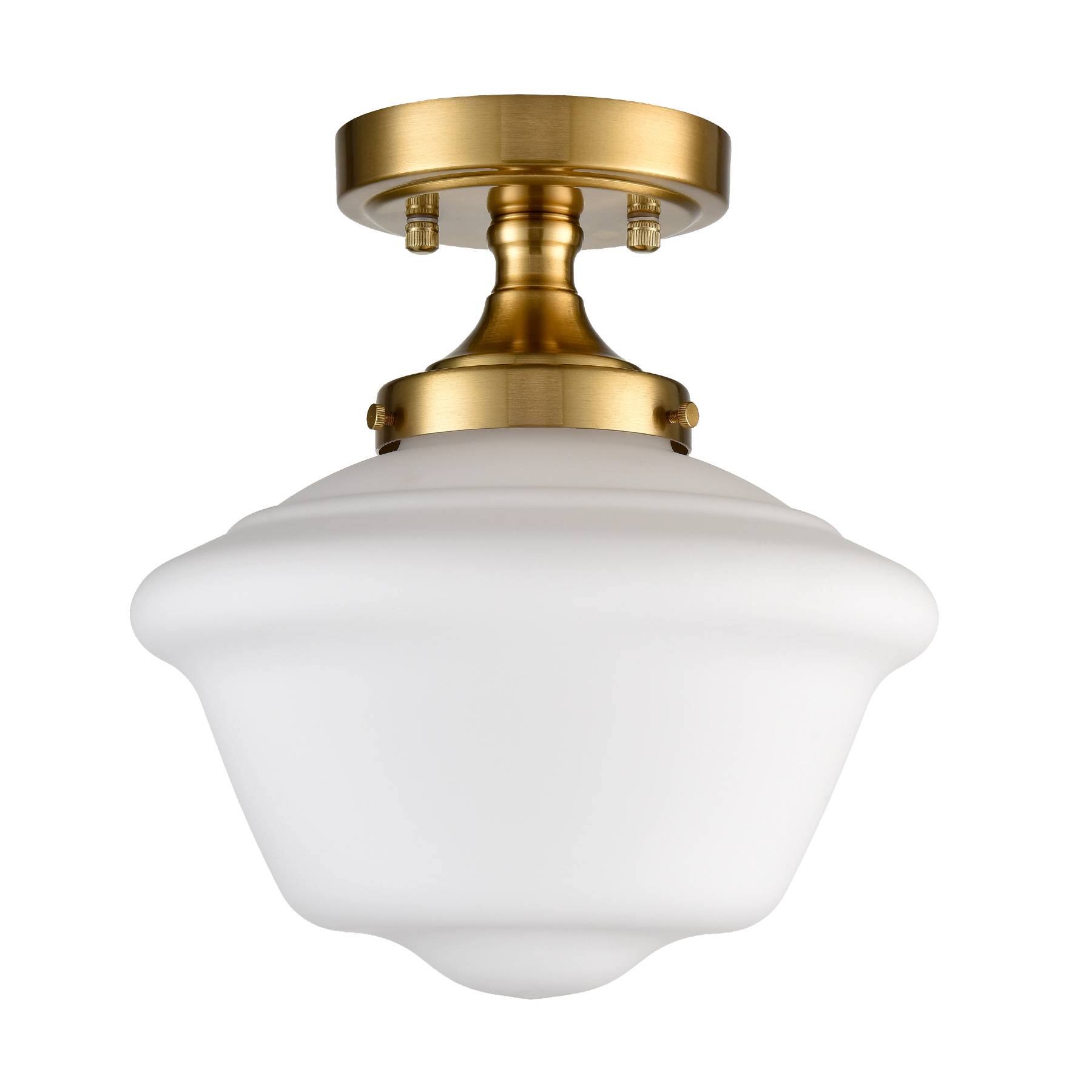 Alt View 4. MOOSE - Panarea Schoolhouse Semi-Flush Mount Ceiling Light with Opal Glass Shade - Gold.