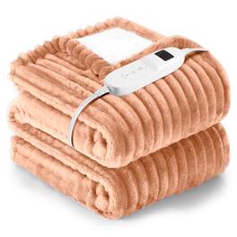 MOVSSOU - Electric Heated Blanket 62"x84"- 10 Heat Settings with Overheat Protection & 8-Hour Auto-Off, Machine Washable - Brown
