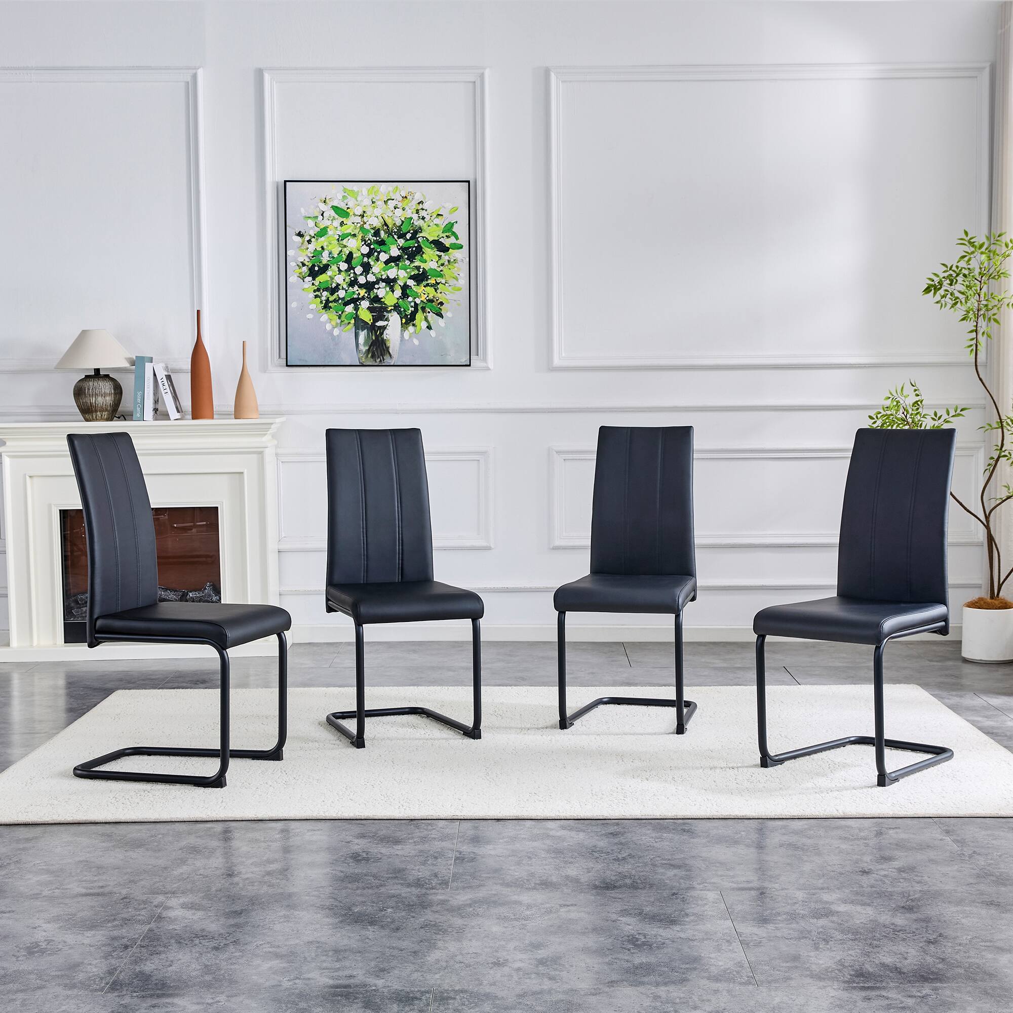 Alt View 1. Loheer - Black PU Leather Dining Chairs Set of 2 Modern High Back Side Chairs 1.79x1.39x3.25 ft - Black.