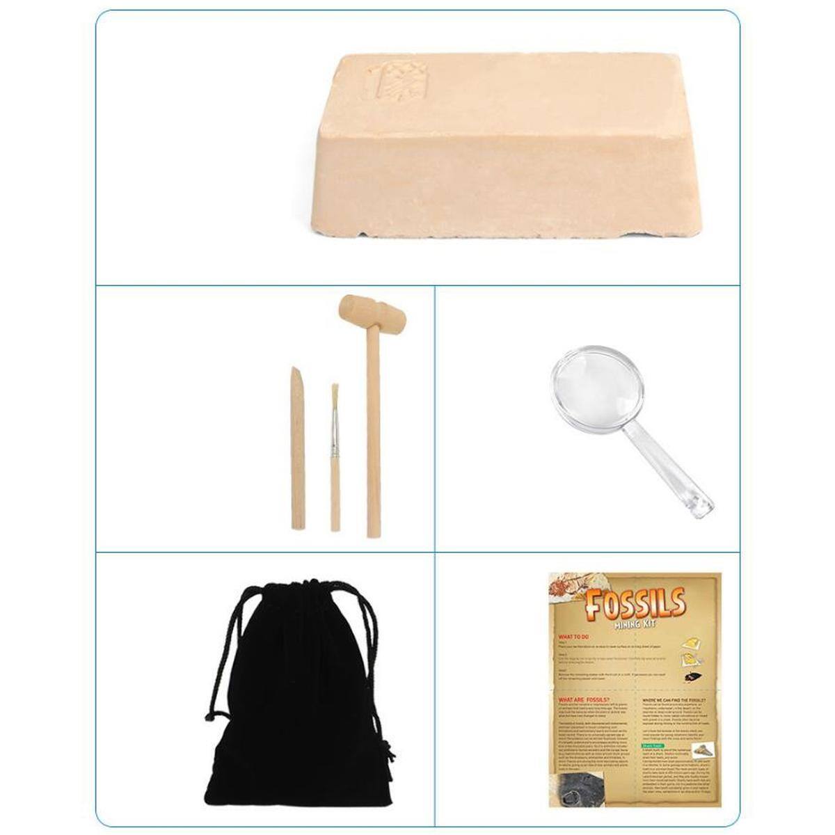 FOSSILS  
HIT HE - 100 A - 1

FOSSILS  
DIGGING KIT

WHAT TO DO

WHAT ARE FOSSILS?

WHAT CAN I FIND?