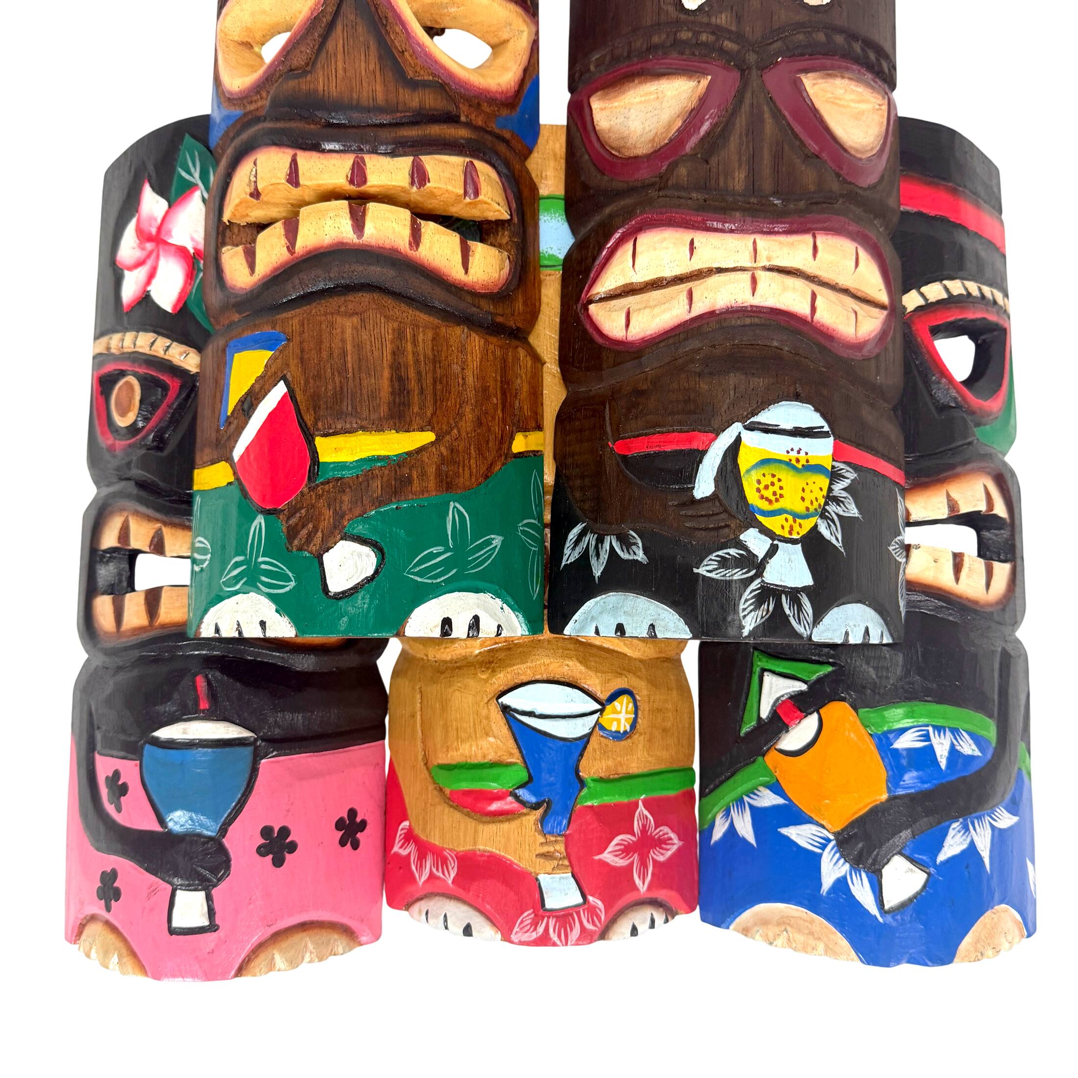 Alt View 2. Zeckos - Set of 5 Polynesian Style Wooden Tiki Masks 12 in. - Multicolored.
