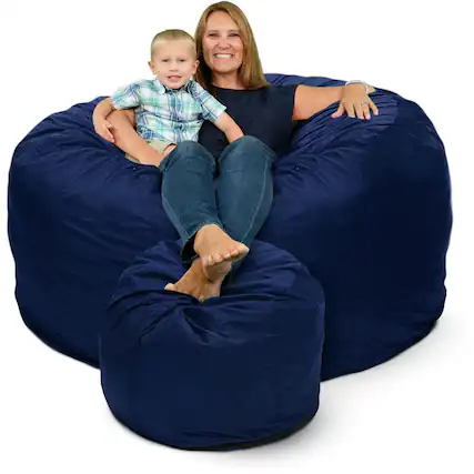 Front. Ultimate Sack - Ultimate Sack 6ft Bean Bag Chair and Footstool, Oversized Lounger, Navy Suede - Navy.