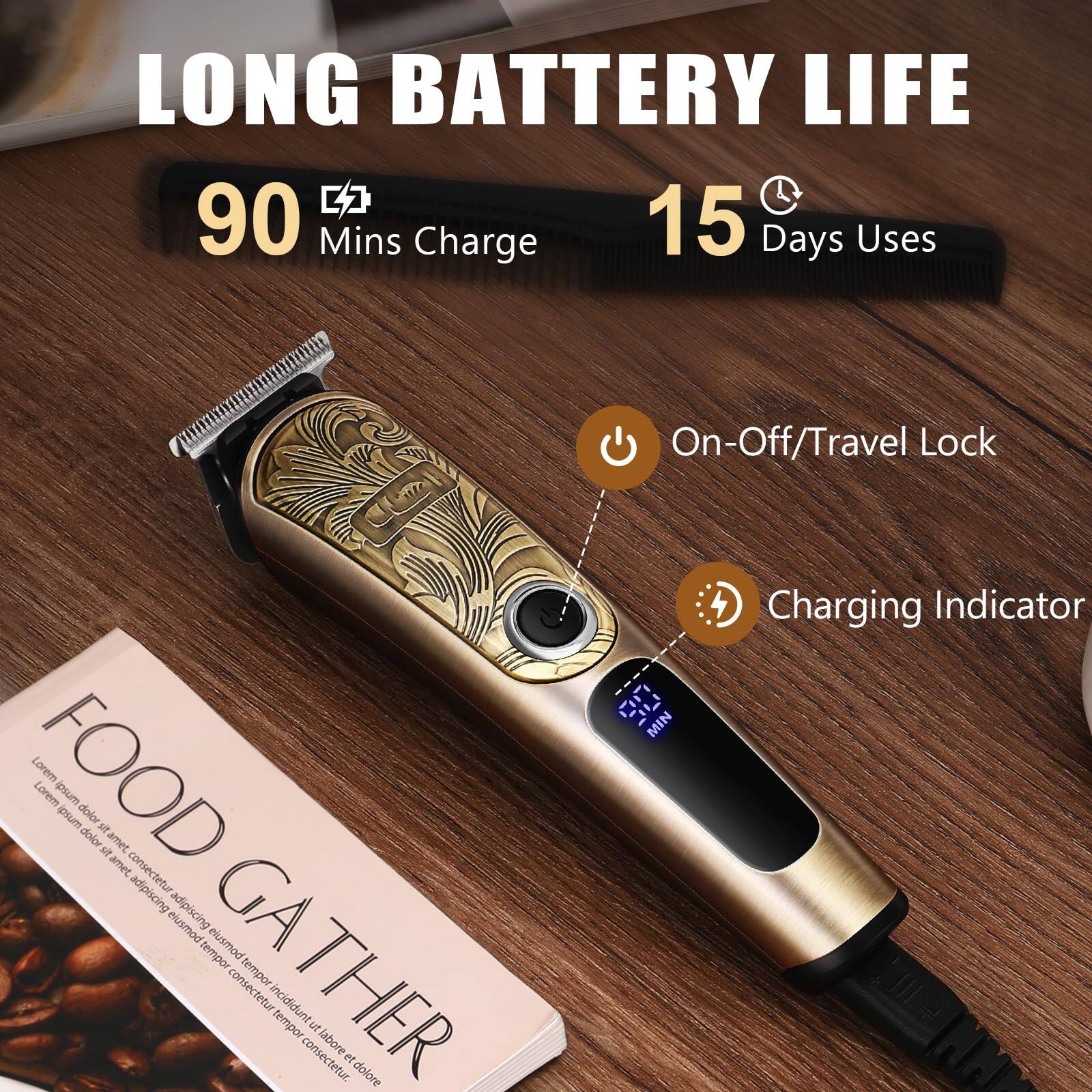 LONG BATTERY LIFE  
90 Mins Charge  
15 Days Uses  
On-Off/Travel Lock  
Charging Indicator