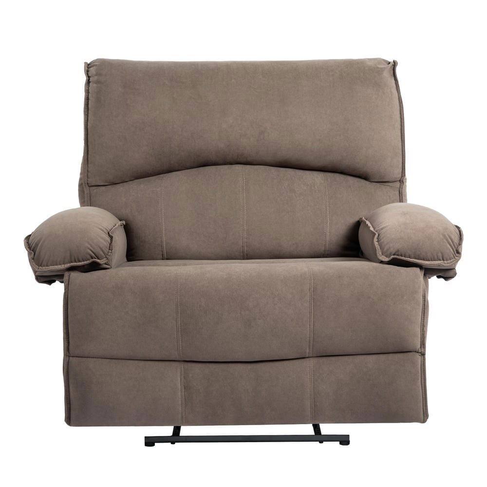 Angle. Kadyn - Oversized Push-Back Recliner, 27.5" Wide Seat, Massage Pillow, Super Soft Fleece, 2-Box Shipping, Brown - Brown.