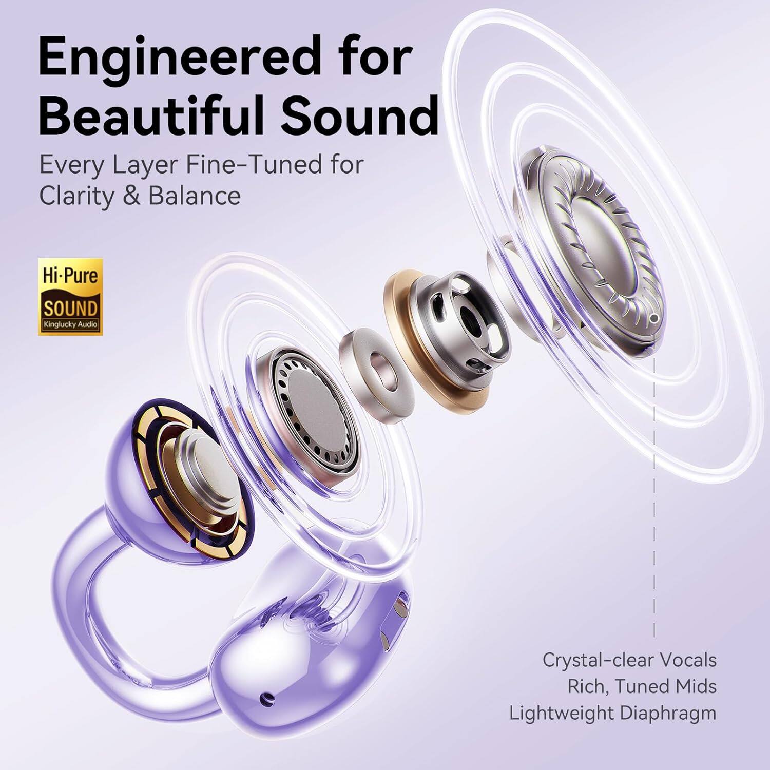 Engineered for Beautiful Sound  
Every Layer Fine-Tuned for Clarity & Balance  

Hi-Pure SOUND  
Kinglucky Audio  

Crystal-clear Vocals  
Rich, Tuned Mids  
Lightweight Diaphragm