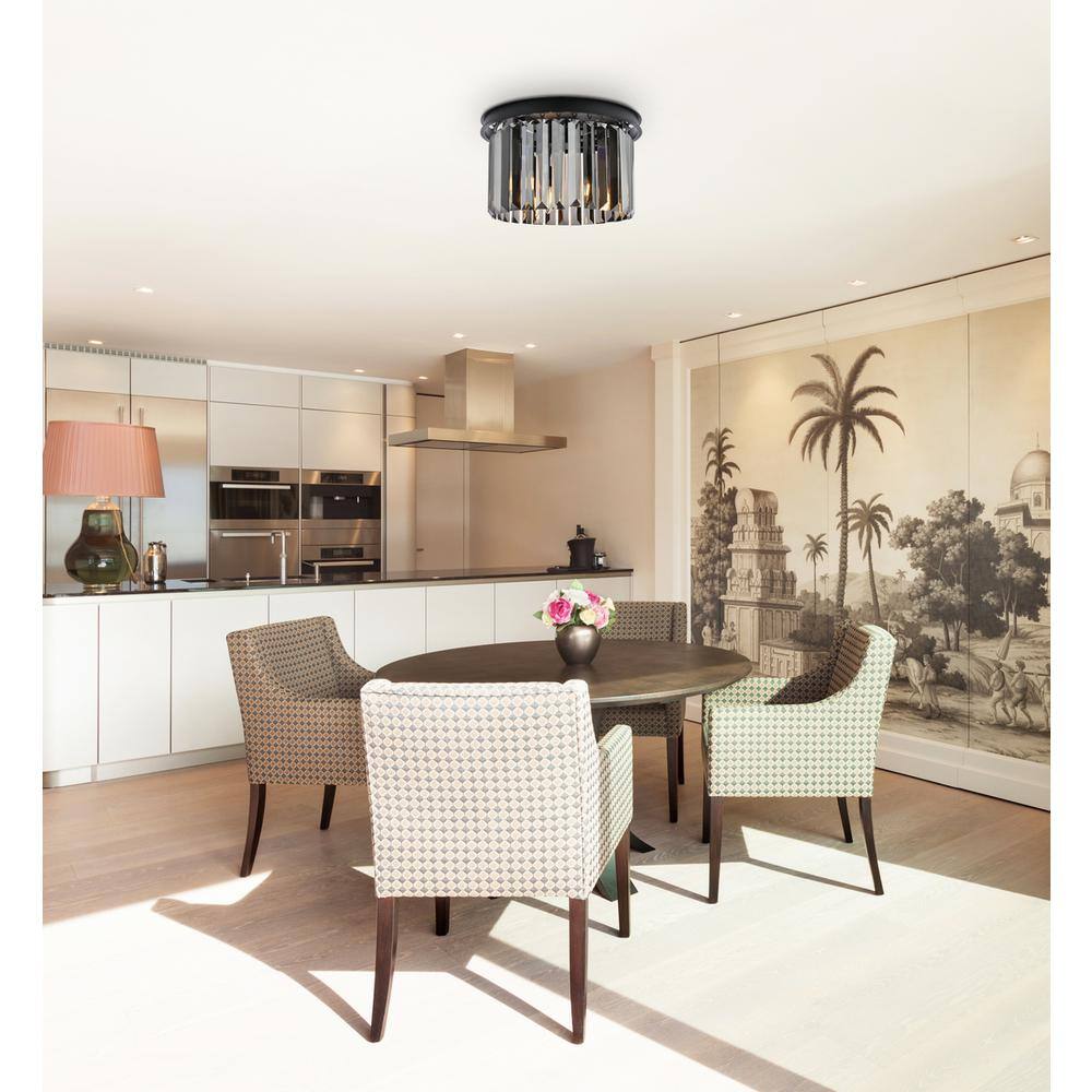 Alt View 2. Urban Classic - Sydney 3 light Matte Black Flush Mount Silver Shade (Grey) Royal Cut Crystal - Matte Black.