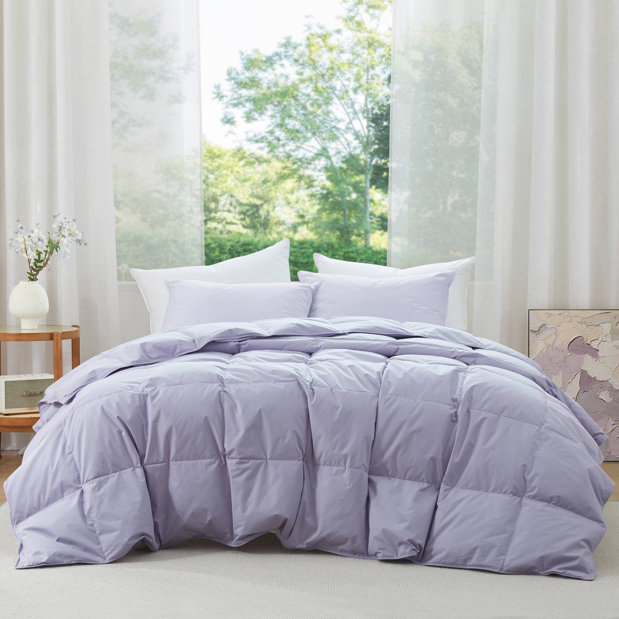 Puredown - Lightweight Organic Cotton Down Fiber Comforter, Full/Queen - Purple