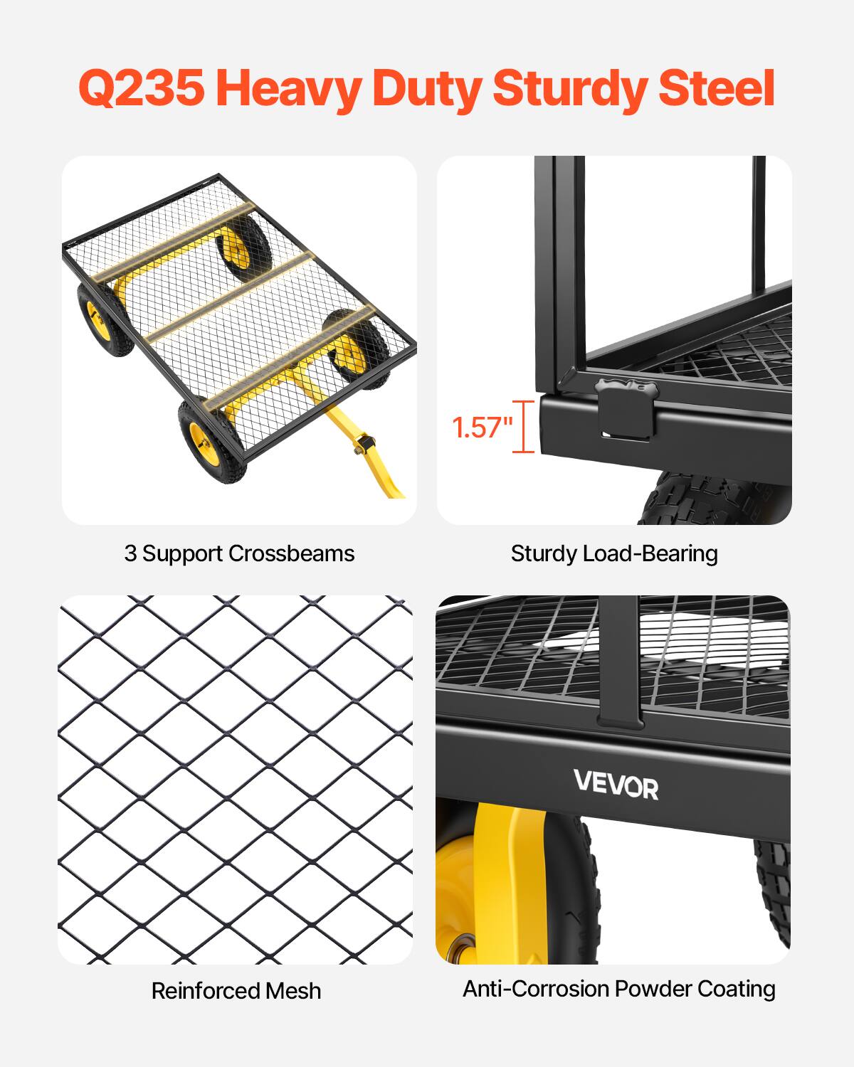 Q235 Heavy Duty Sturdy Steel 1.57" I 3 Support Crossbeams Sturdy Load-Bearing VEVOR Reinforced Mesh Anti-Corrosion Powder Coating