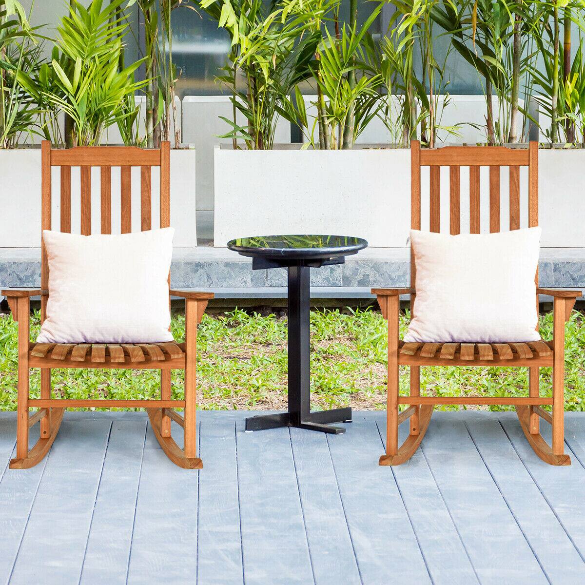 Alt View 1. Costway - Costway 2 PCS Outdoor Eucalyptus Rocking Chair Single Rocker for Patio Deck - Natural.