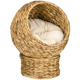 Pawhut - Handwoven Elevated Cat Bed, Soft Cushion, Cat Egg Chair Shape, with Stand, Raised Wicker, Indoor, 20.5" H