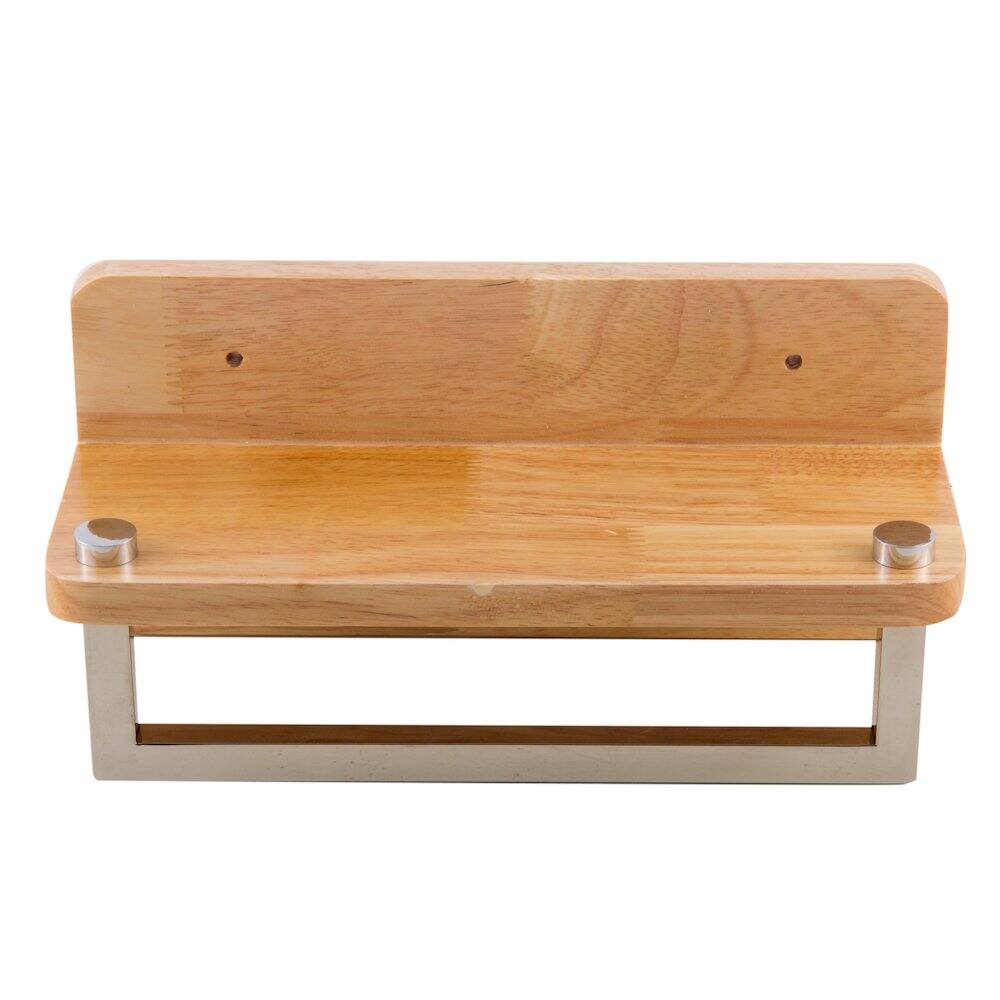 Left. Alfi - 12" Small Wooden Shelf with Chrome Towel Bar Bathroom Accessory - Brown.
