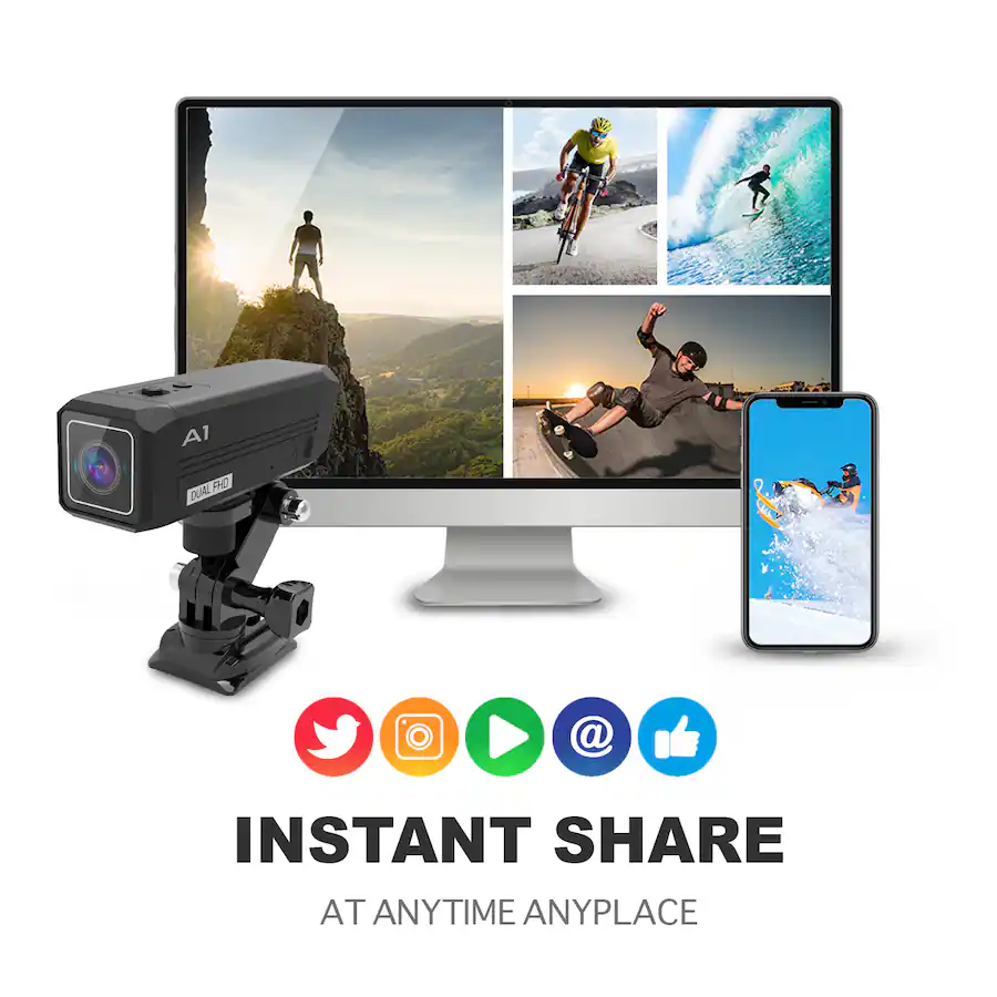 Rexon Camera Rexing A1 Front and Back 1080p Waterproof Action Camera with Wi Fi ...