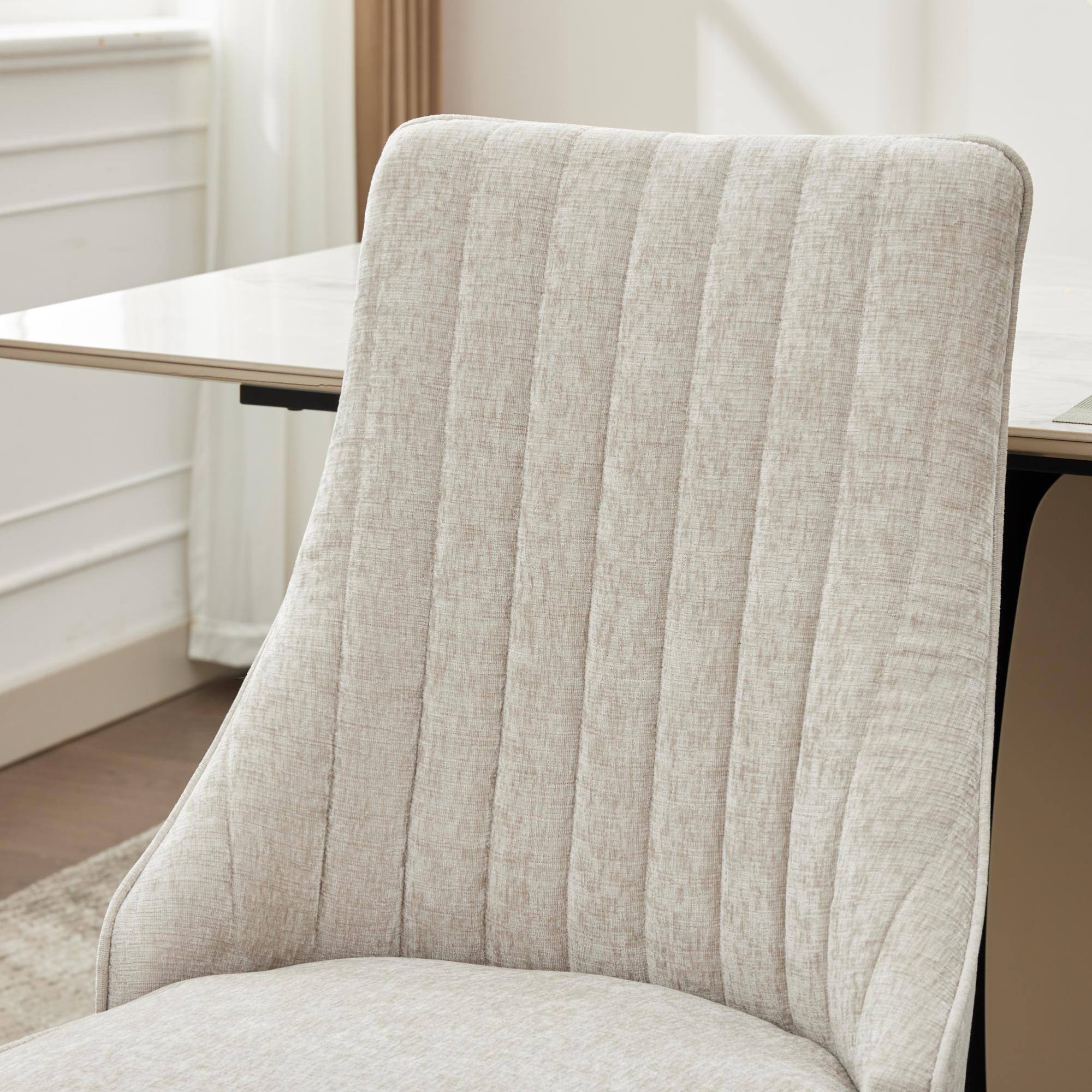 Alt View 6. GOODSILO - Luxury Chenille Fabric Upholstered Dining Chairs with Golden Stainless Steel Legs, Set of 2 - Beige.