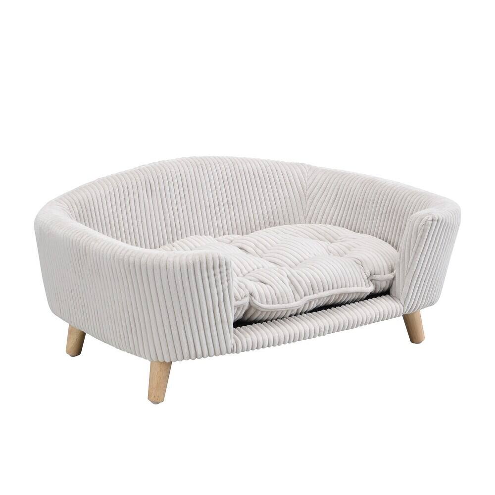 Alt View 1. Ficcuss Pets - Corduroy Pet Couch With Wooden Legs - Beige.