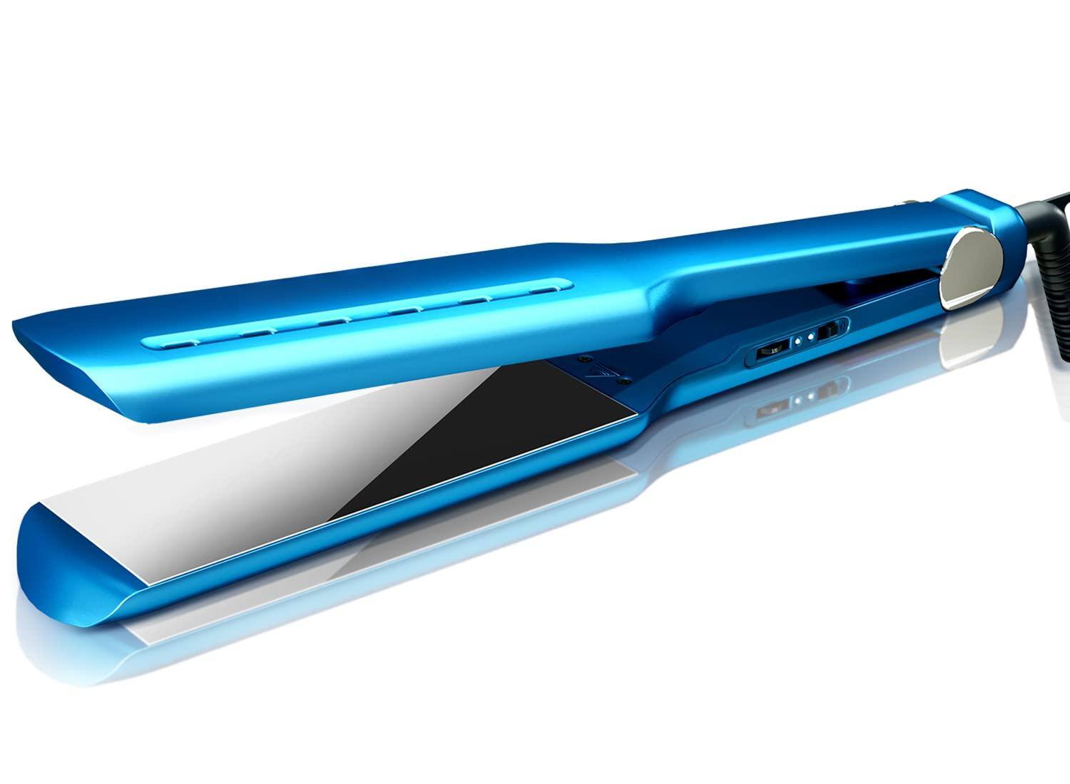 The Best Inks - Nano Titanium 1.7" Wide Flat Iron For All Hair - Straightener With 5 Temps And Dual Hair Straightener - Blue