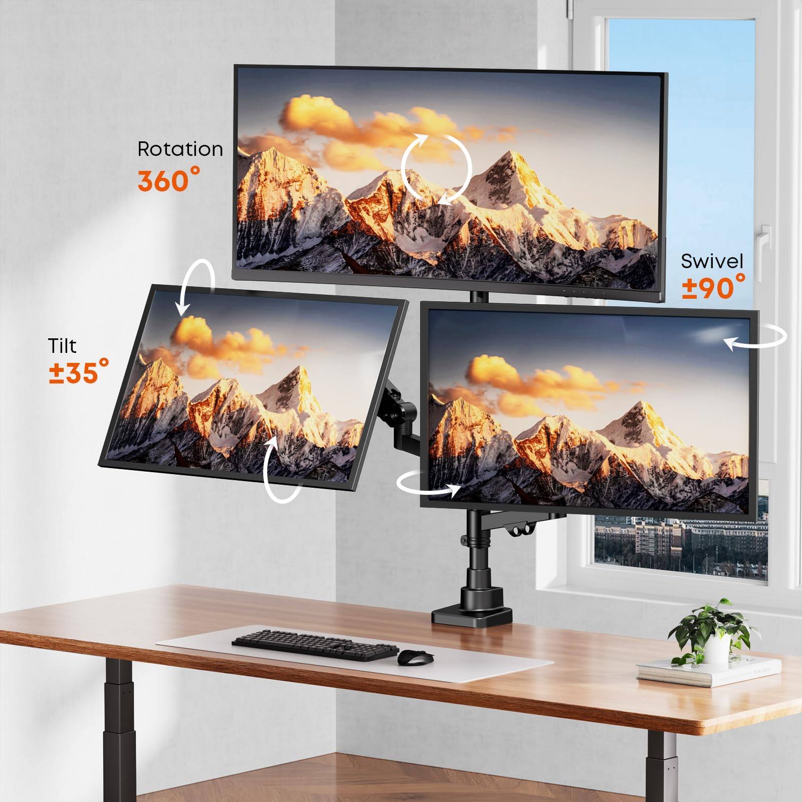 Rotation 360°  
Swivel ±90°  
Tilt ±35°