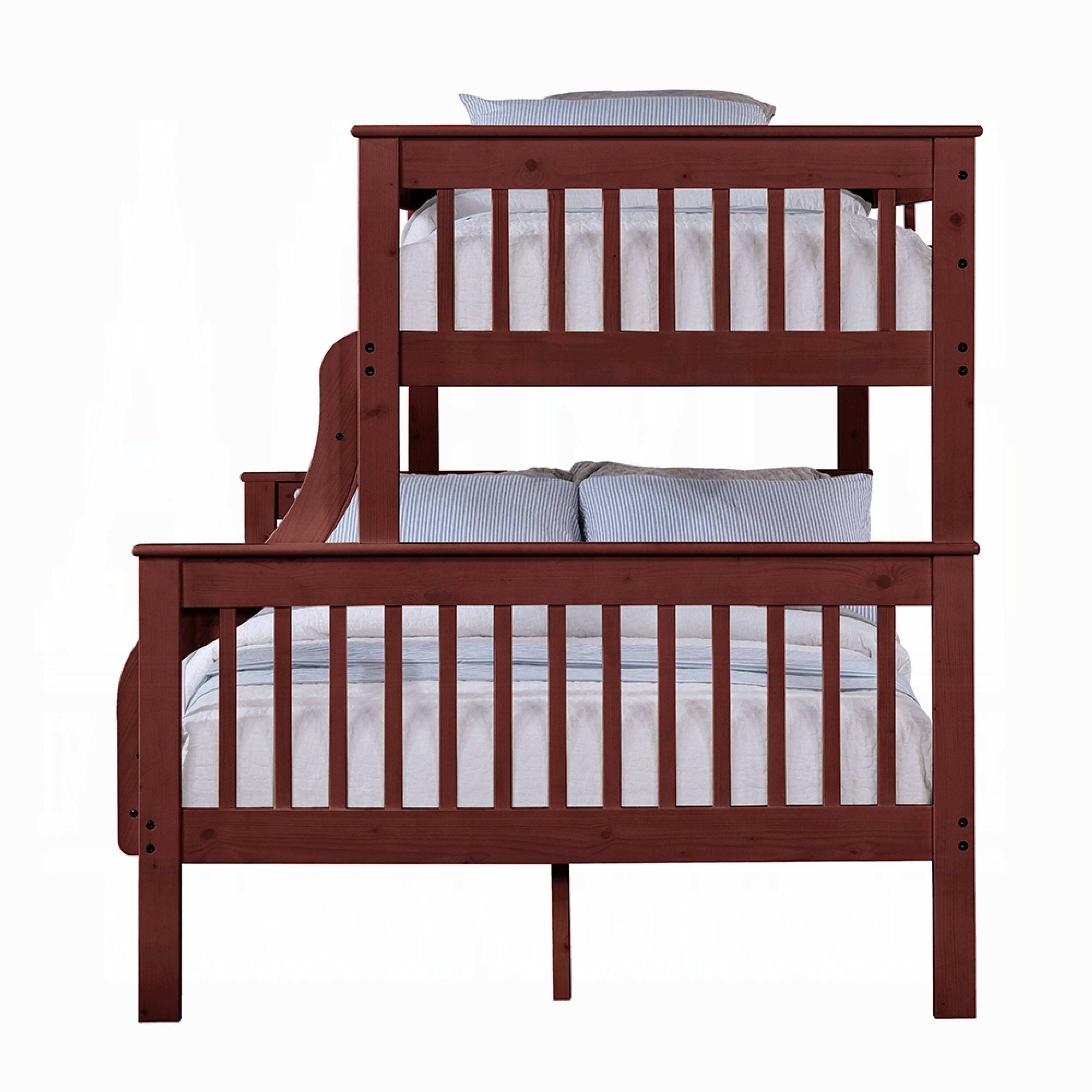 Alt View 3. Manhattan Lane - Rita Twin over Full Bunk Bed, Slatted Frame, Fixed Ladder - Cherry Brown.