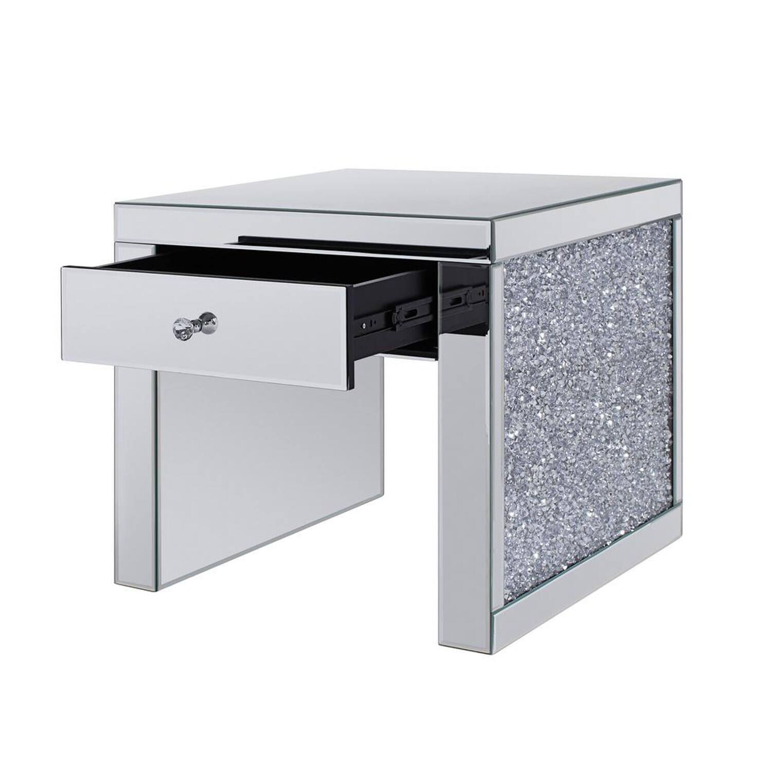 Alt View 2. Manhattan Lane - Wood and Mirror End Table with One Drawer - Clear.