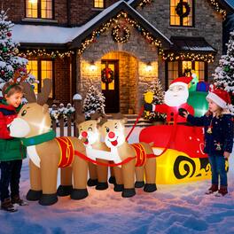 Wisairt - 8FT Giant Christmas Inflatable Santa Claus and Reindeer Outdoor Yard Decoration with Built-in LED lihgts - Green|White|Red