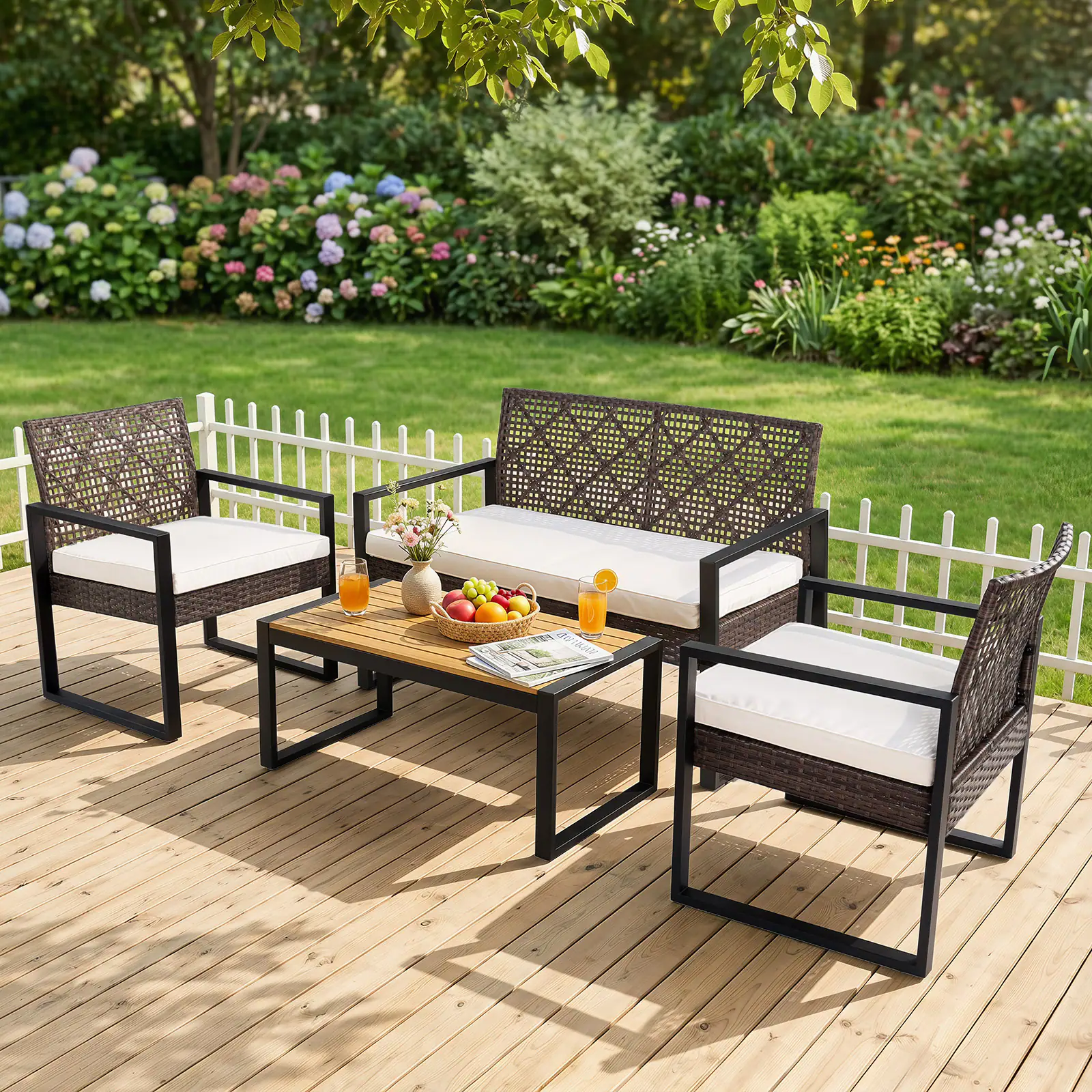 Alt View 4. Costway - Costway 4-Piece Patio Conversation Set with 2 Single Chairs Cushioned Loveseat Coffee Table - Mixed Brown + Black + White.