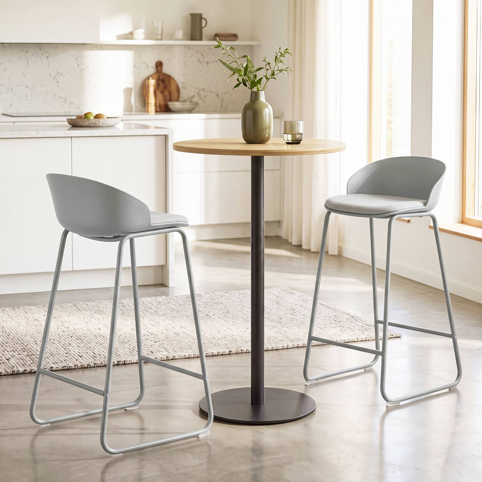 Alt View 1. Costway - Costway 28" Counter Height Bar Stools Set of 2 with Curved Backrest, Metal Frame, Footrest - Gray.