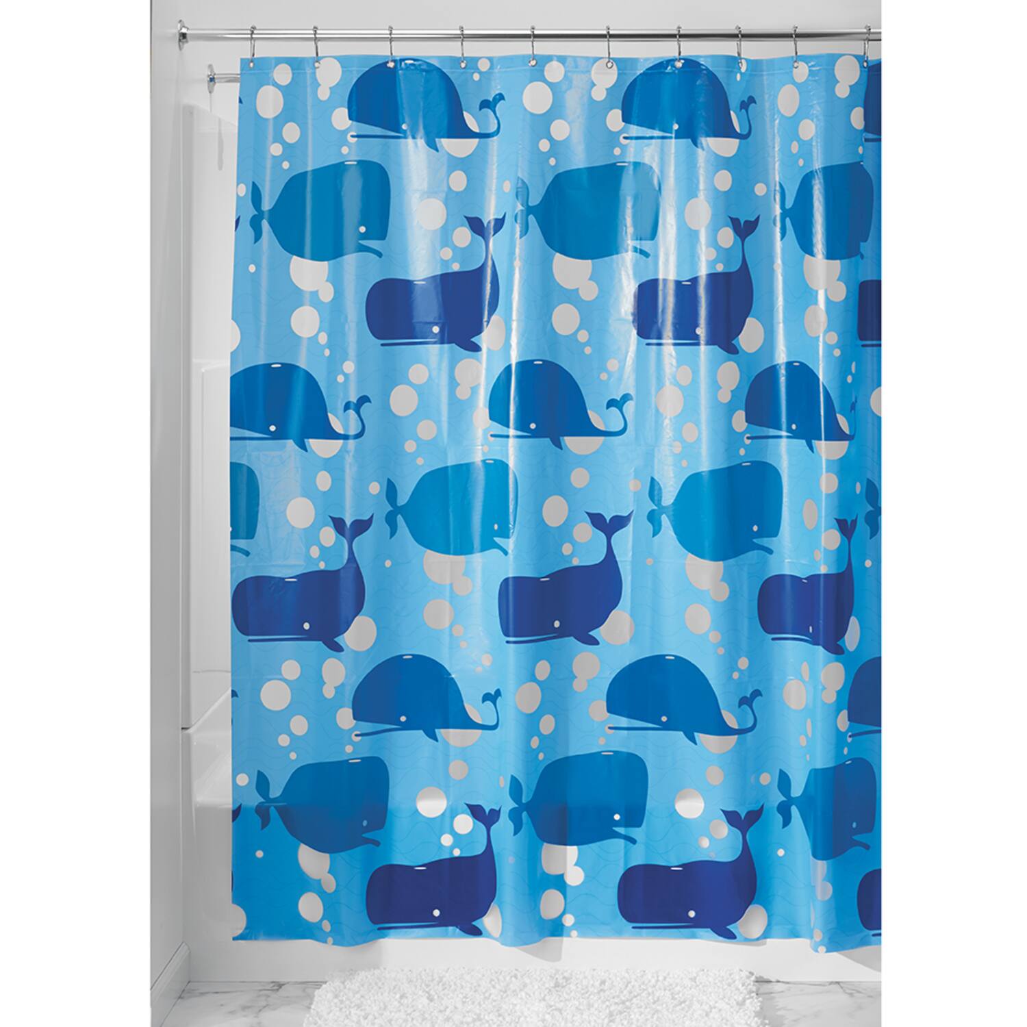 Front. iDesign - iDesign 72 in. H X 72 in. W Blue Moby Shower Curtain Polyethylene - Blue.