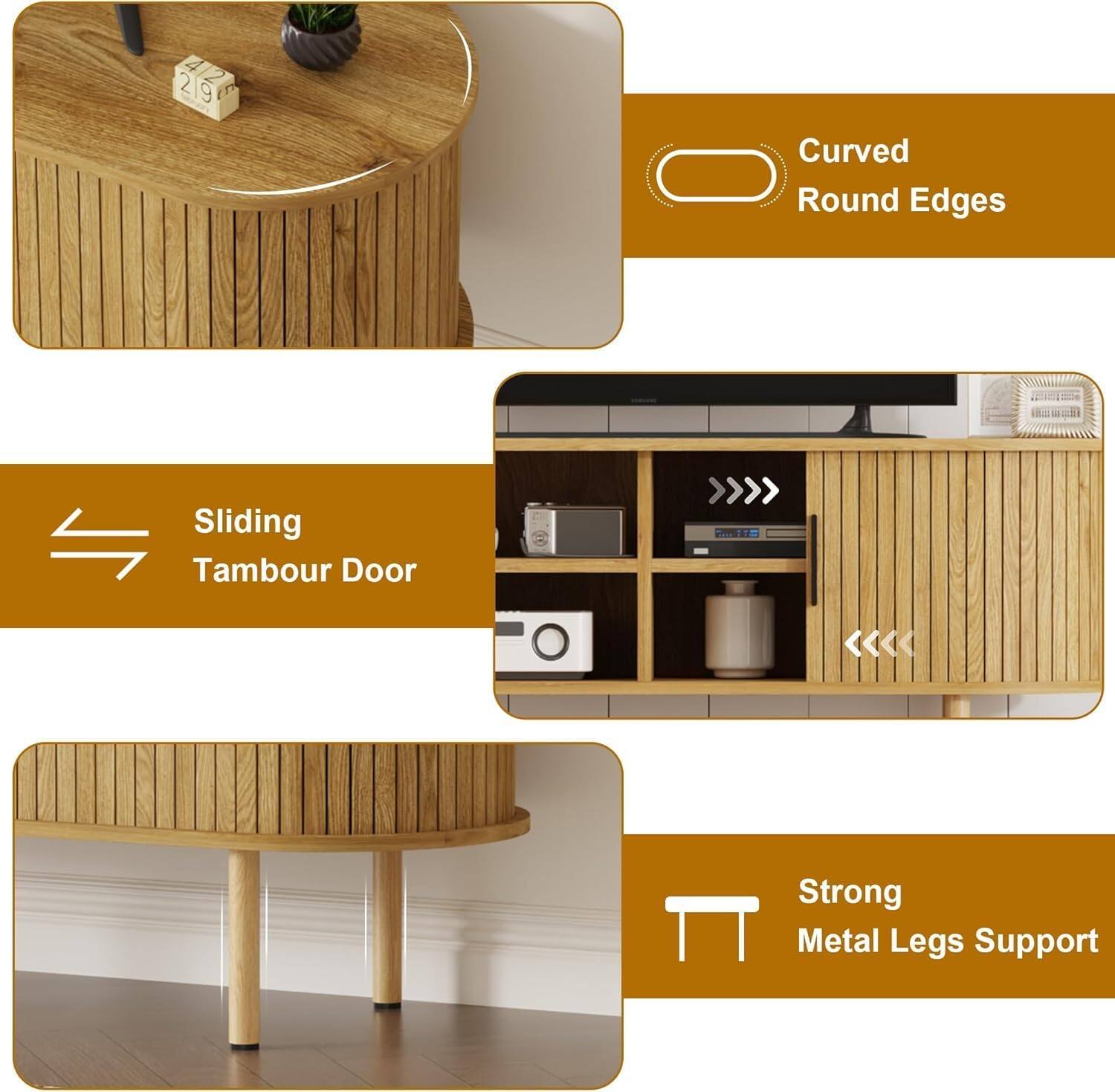 - Curved Round Edges
- Sliding Tambour Door
- Strong Metal Legs Support