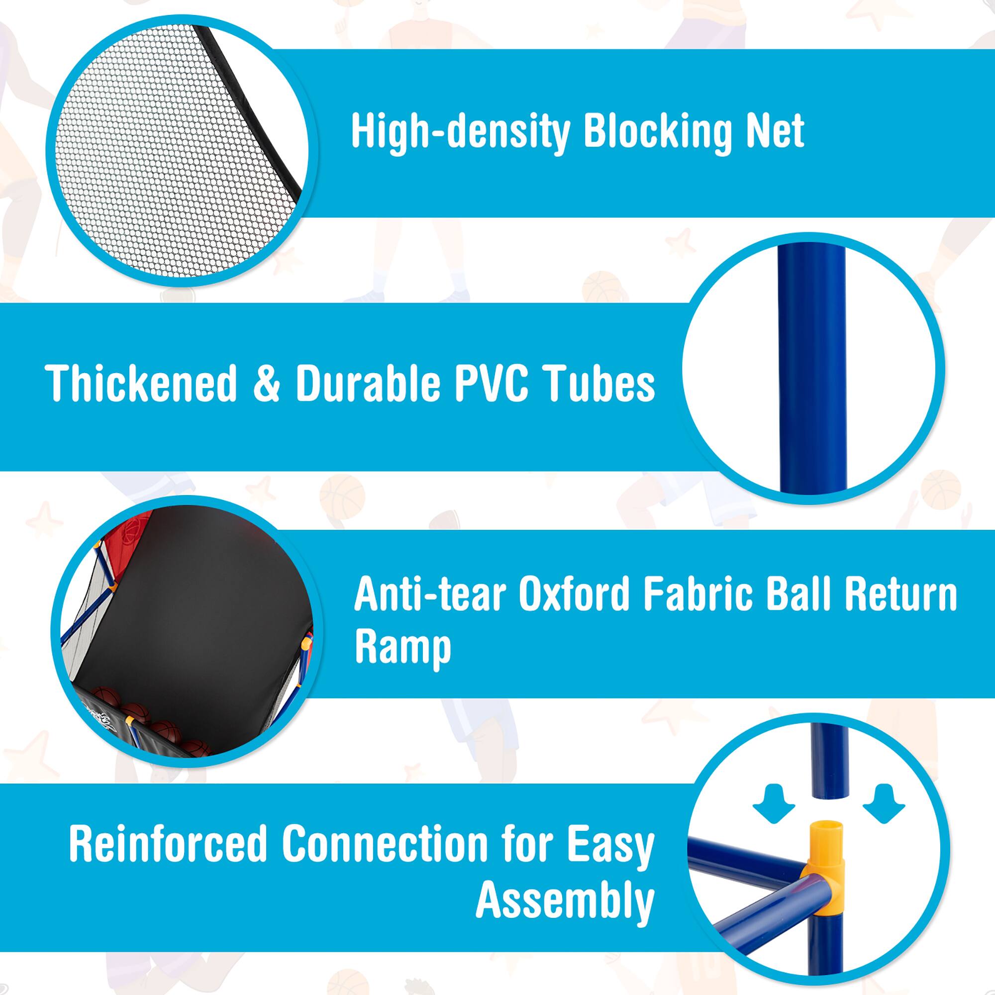 High-density Blocking Net Thickened & Durable PVC Tubes Anti-tear Oxford Fabric Ball Return Ramp Reinforced Connection for Easy Assembly
