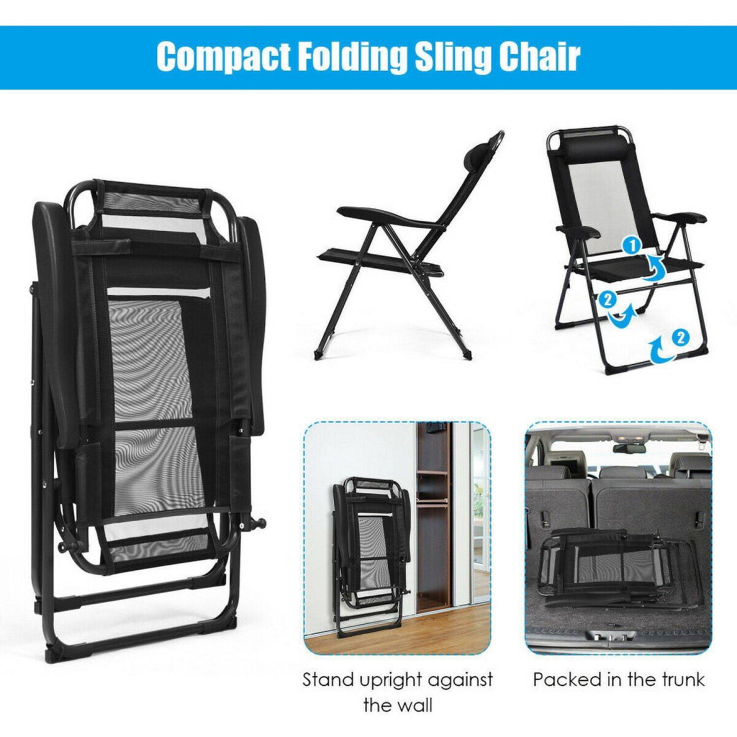 Compact Folding Sling Chair

1. Stand upright against the wall
2. Packed in the trunk