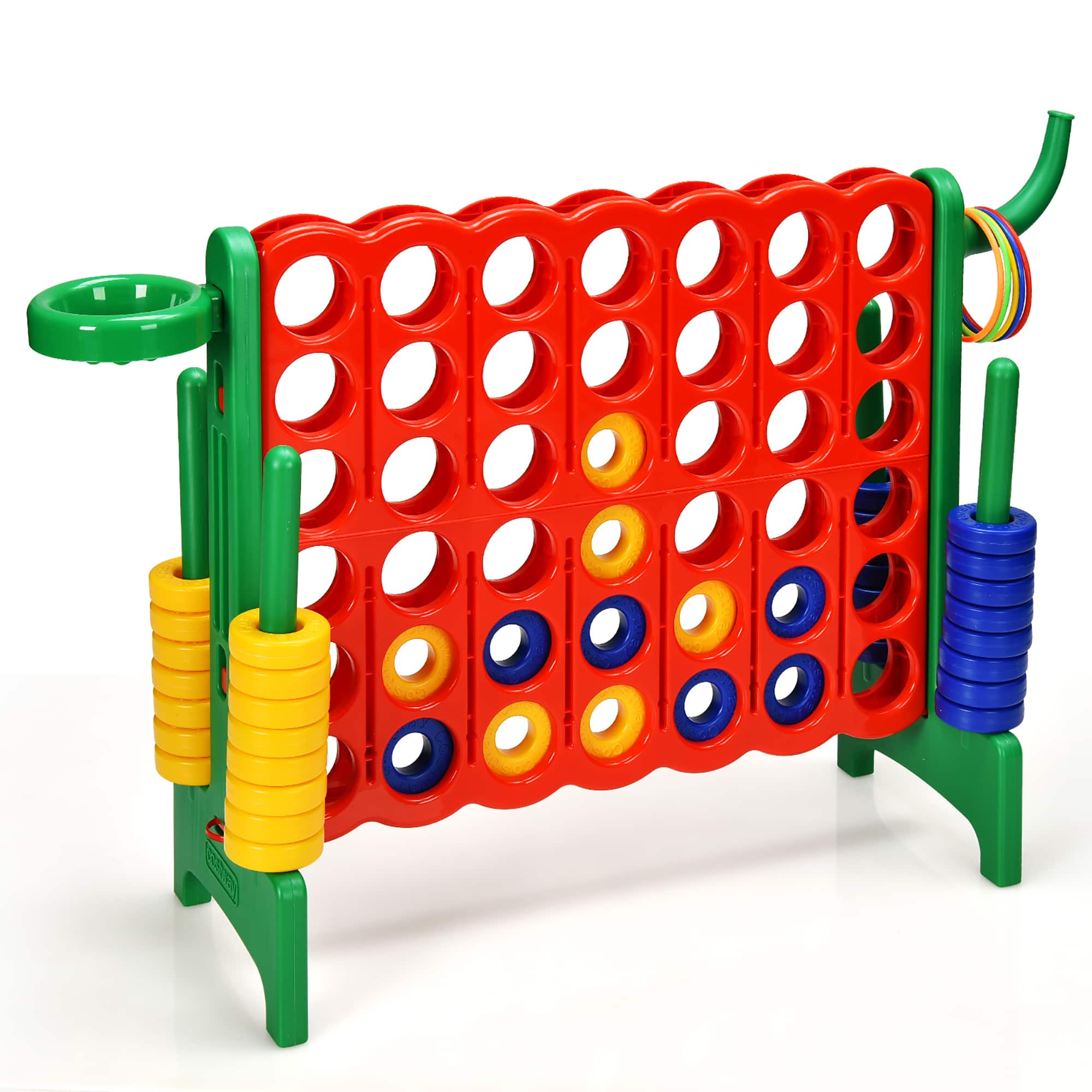 Front. Costway - Costway 4-in-A Row Giant Game Set w/Basketball Hoop for Family - Green.