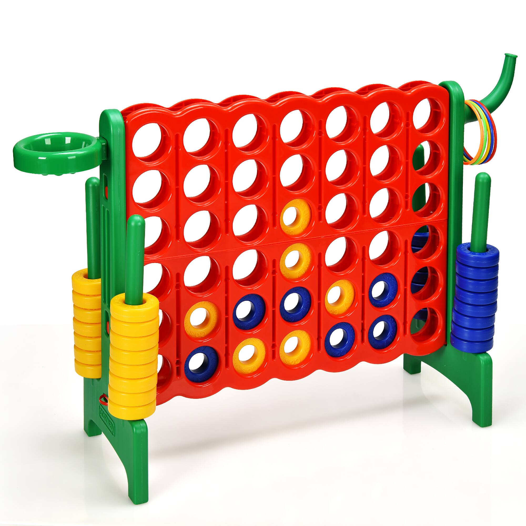 Costway - 4-in-A Row Giant Game Set w/Basketball Hoop for Family - Green