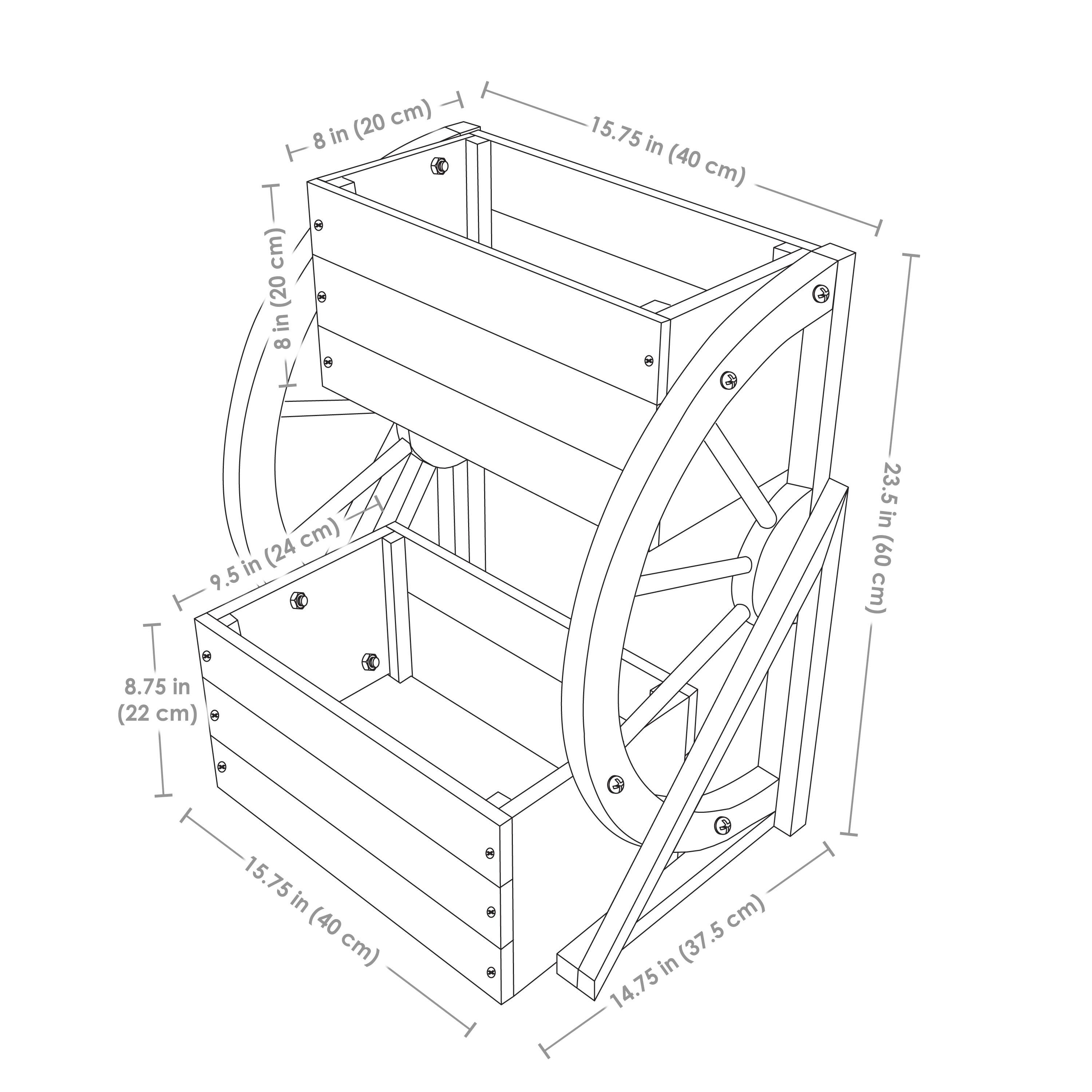- 8 in (20 cm)
- 15.75 in (40 cm)
- 8 in (20 cm)
- 8 in (20 cm)
- 9.5 in (24 cm)
- 8.75 in (22 cm)
- 15.75 in (40 cm)
- 23.5 in (60 cm)
- 14.75 in (37.5 cm)
- 8 in (20 cm)
- 120 cm
- 23.5 in (60 cm)
