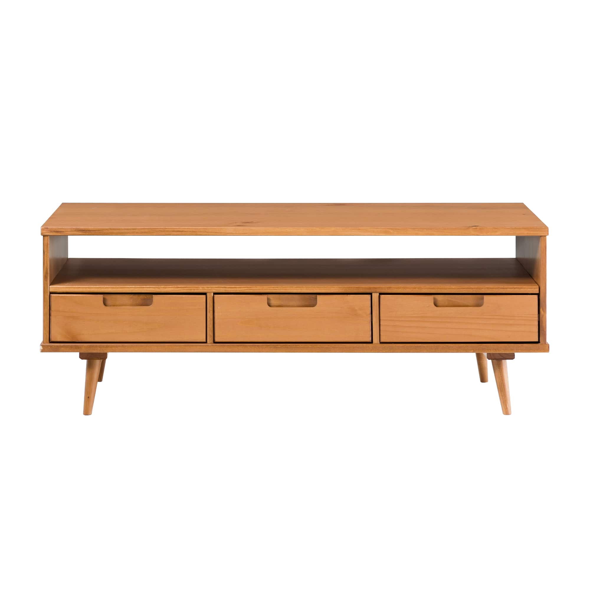 Front. Walker Edison - Mid-Century Modern Minimalist Solid Wood Storage Coffee Table - Caramel.