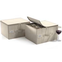 Sorbus - Stemware Storage Case - with Hard Shell, Dividers and Handle - Stemware Storage Containers Holds 12 - Beige