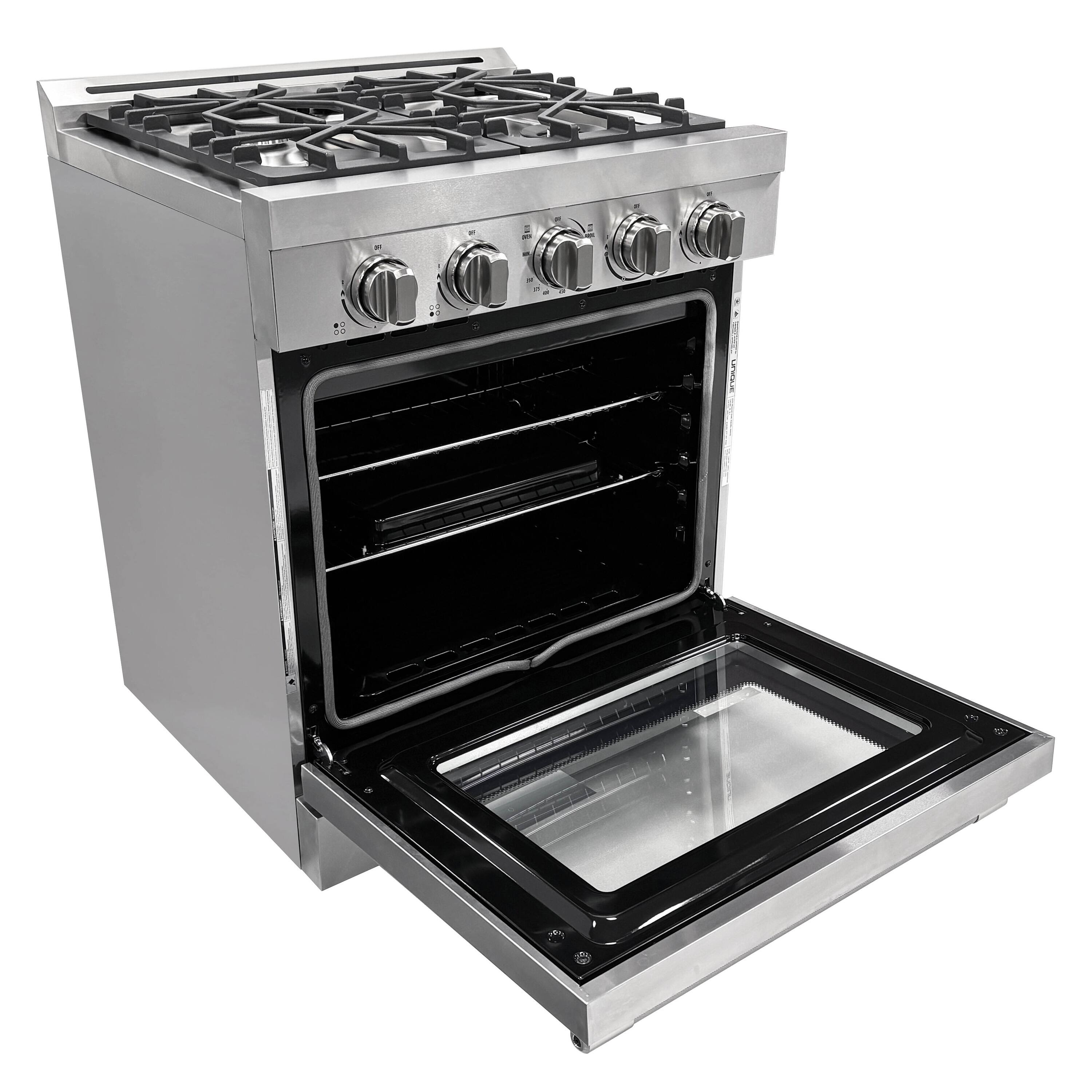 Angle. Unique Appliances - Off-Grid 30 in. Wide 4 Burner 5.1 Cu. Ft. Freestanding LP Gas Range with Waist-High Broiler and Manual Clean - Stainless Steel.