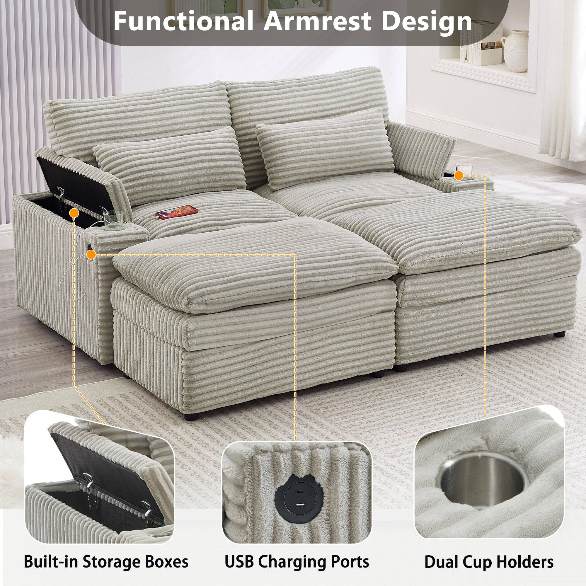 Functional Armrest Design

- Built-in Storage Boxes
- USB Charging Ports
- Dual Cup Holders