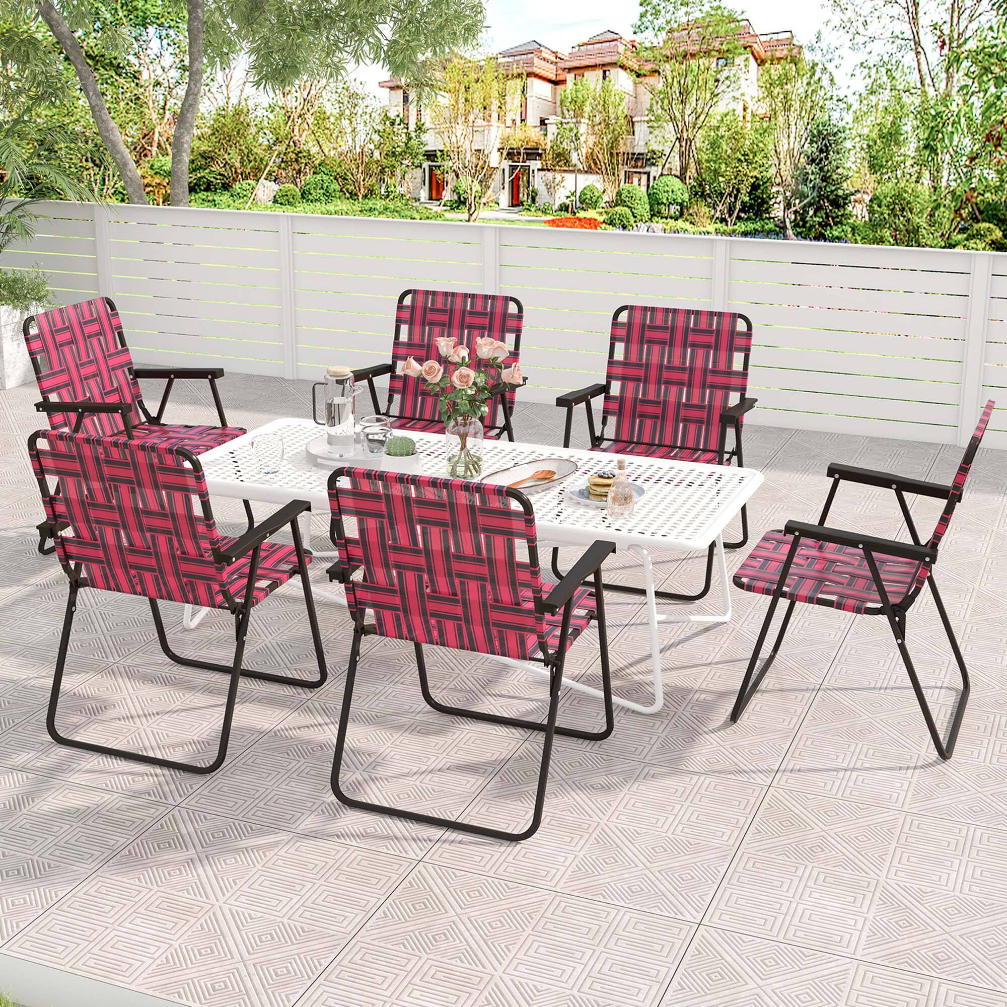Alt View 1. Costway - Costway 4PCS Folding Beach Chair Camping Lawn Webbing Chair Lightweight 1 Position - Red.