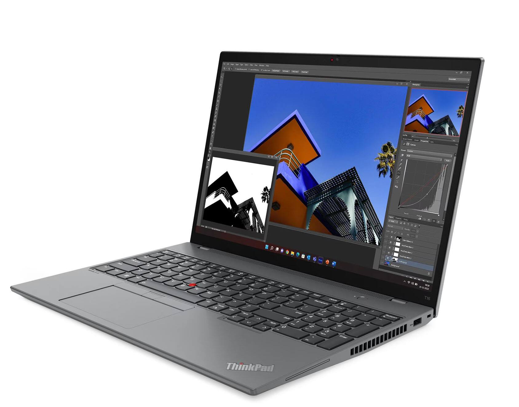 Alt View 2. Lenovo - Lenovo T16 Gen 2 Laptop 16.0 WUXGA (Intel i7-1355U, 32GB DDR5, 1TB PCIe SSD, Intel UHD, Win 11 Pro) - Storm Grey.