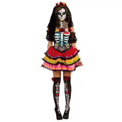 Front. Rubies - Day Of The Dead Senorita Adult Costume | Small (8-10) - Multi-Colored.